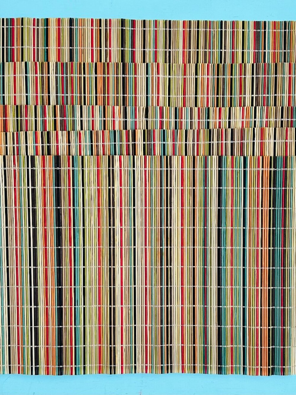 Vintage Bamboo Placemats Set of 5 Multicolor Striped Woven Table Mats
